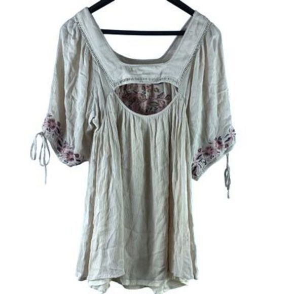 En Crème Women’s Sz Medium White Rayon Floral Boho Square Neck Mini Dress - Picture 4 of 12